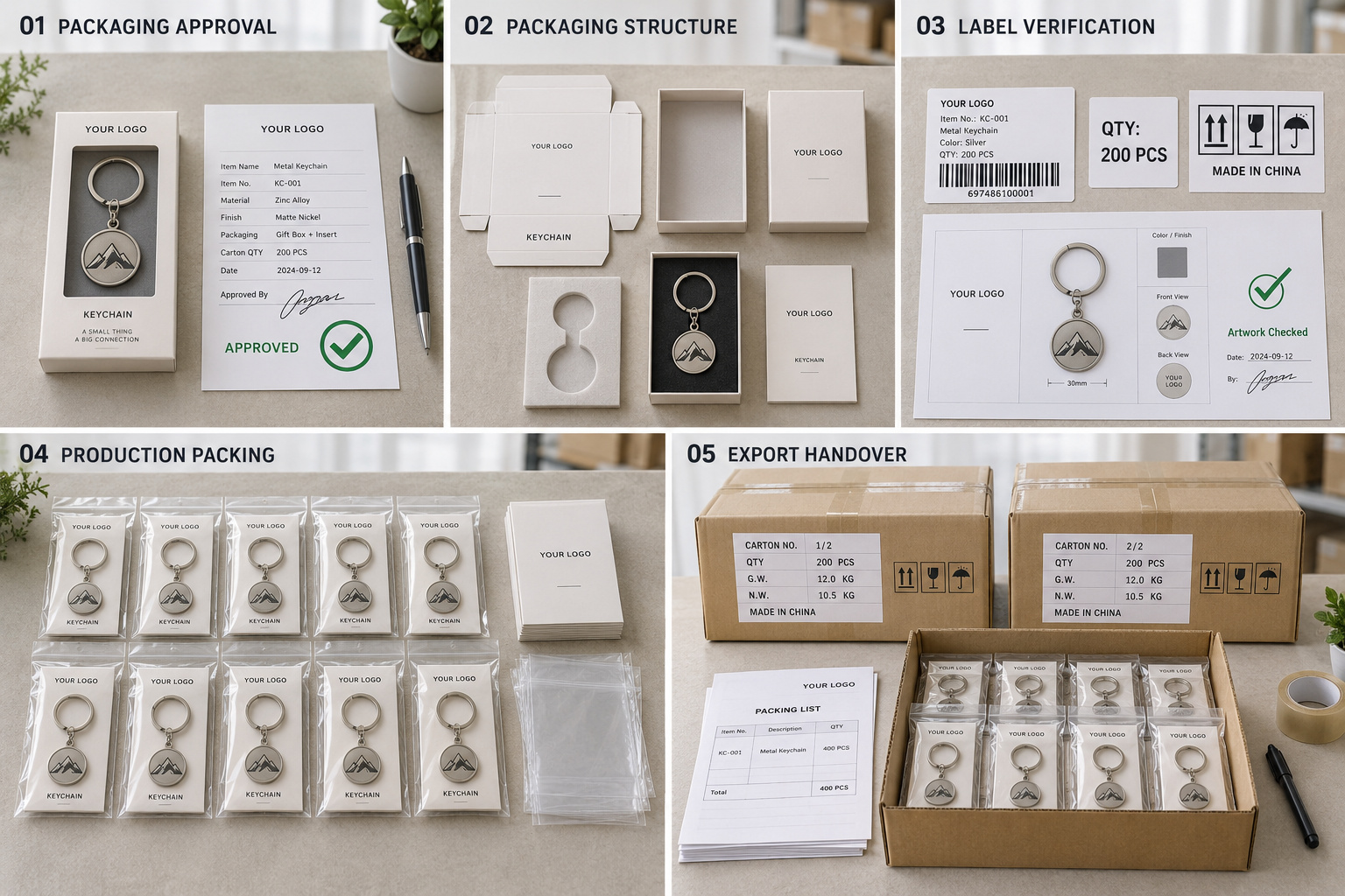 Custom keychain bulk packaging and handover