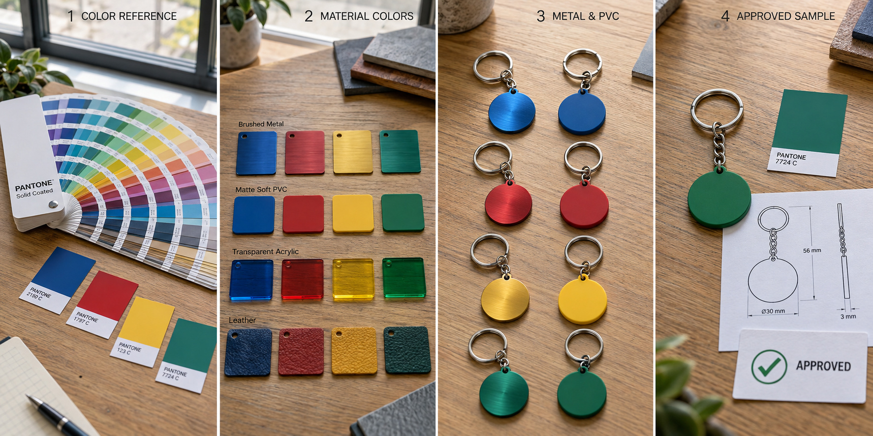 Custom keychain color matching and approval